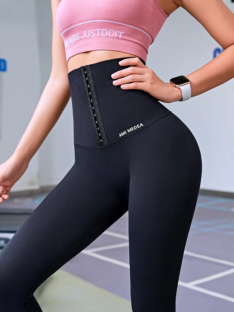 Fitness Women Corset Push Hip Postpartum High Waist Yoga Pants Workout Seamless Leggings Sportswear Gym Running Training Tights